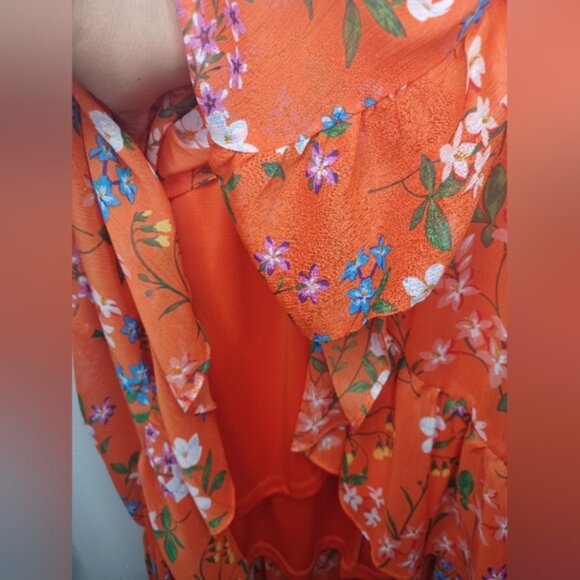 Calvin Klein Orange Floral High Low Dress - Picture 16 of 16